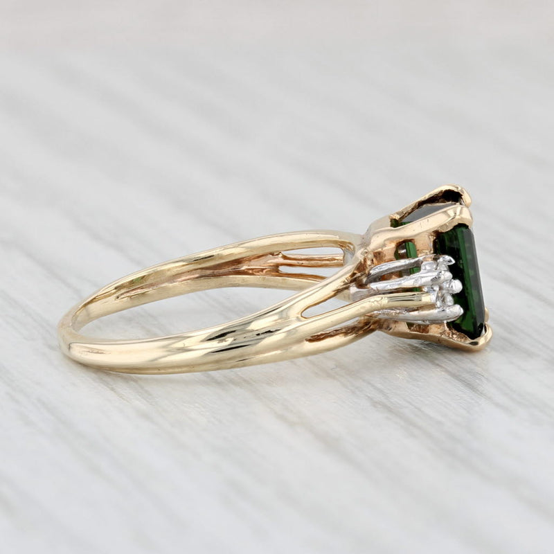 Light Gray 1.54ctw Emerald Cut Green Tourmaline Diamond Ring 10k Yellow Gold Size 6