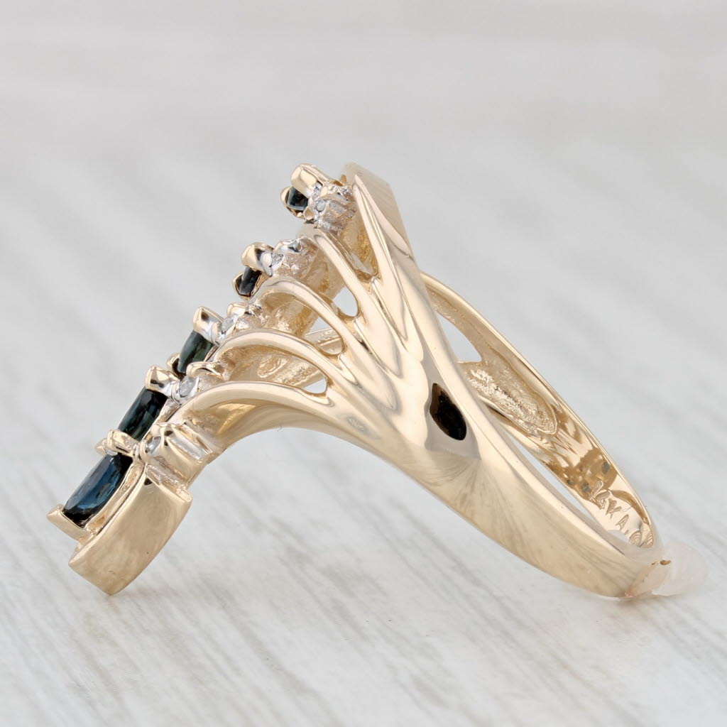 Light Gray 0.44ctw Blue Sapphire Spray Ring 14k Yellow Gold Size 7.25 Diamond Accents