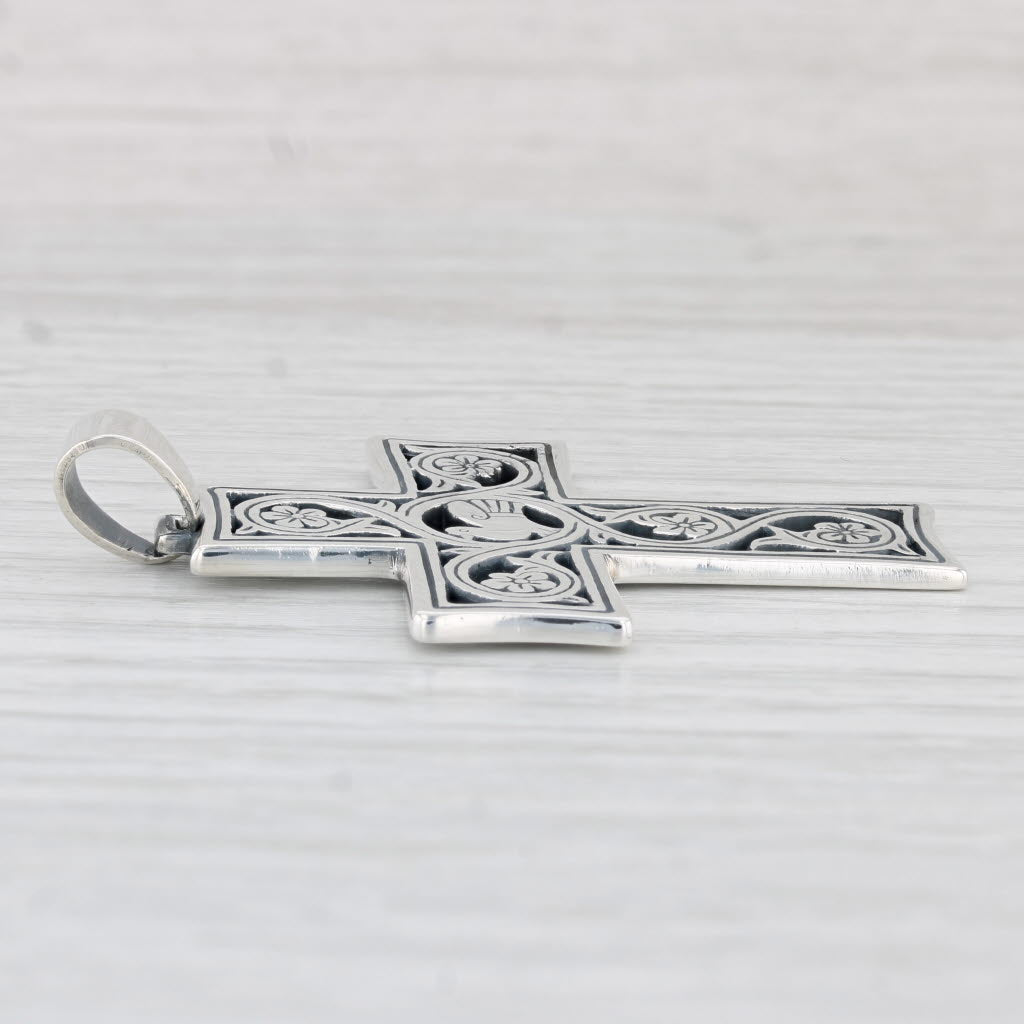 Light Gray James Avery Ornate Floral Dove Cross Pendant Sterling Silver Statement