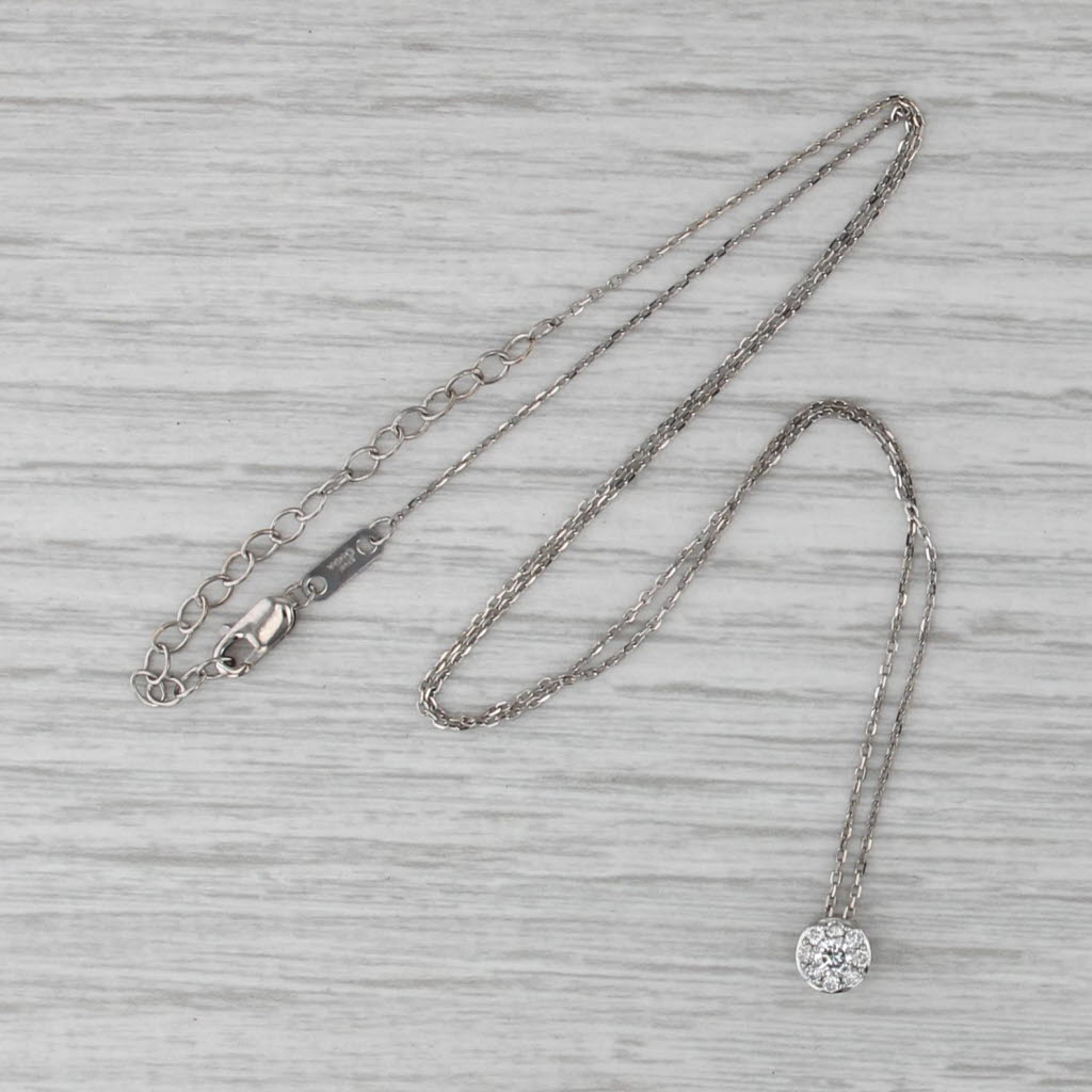0.18ctw Small Diamond Cluster Pendant Necklace 10k White Gold 16-18" Cable Chain