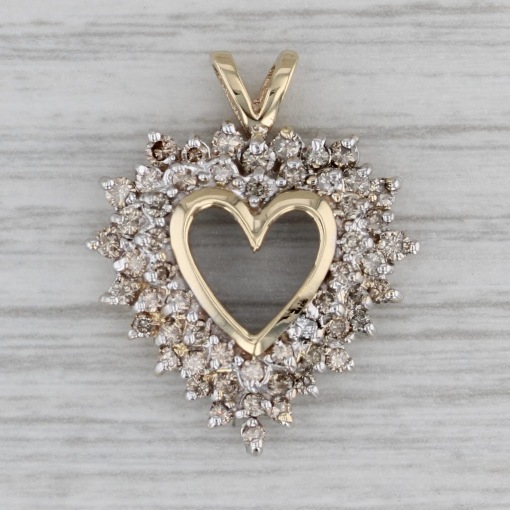 Gray 1ctw Diamond Cluster Open Heart Pendant 14k Yellow GOld