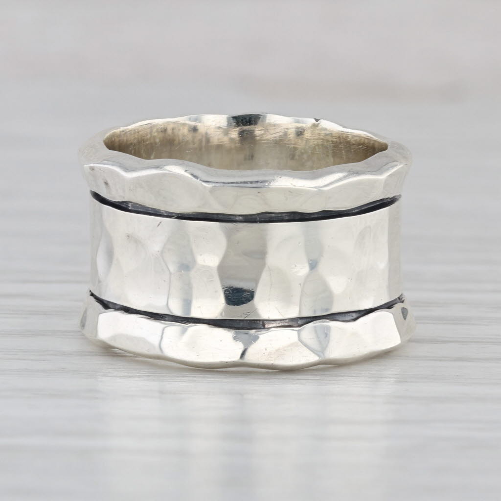 Hammered Silver Cuff Wide Band Ring Sterling Silver Size 9.25
