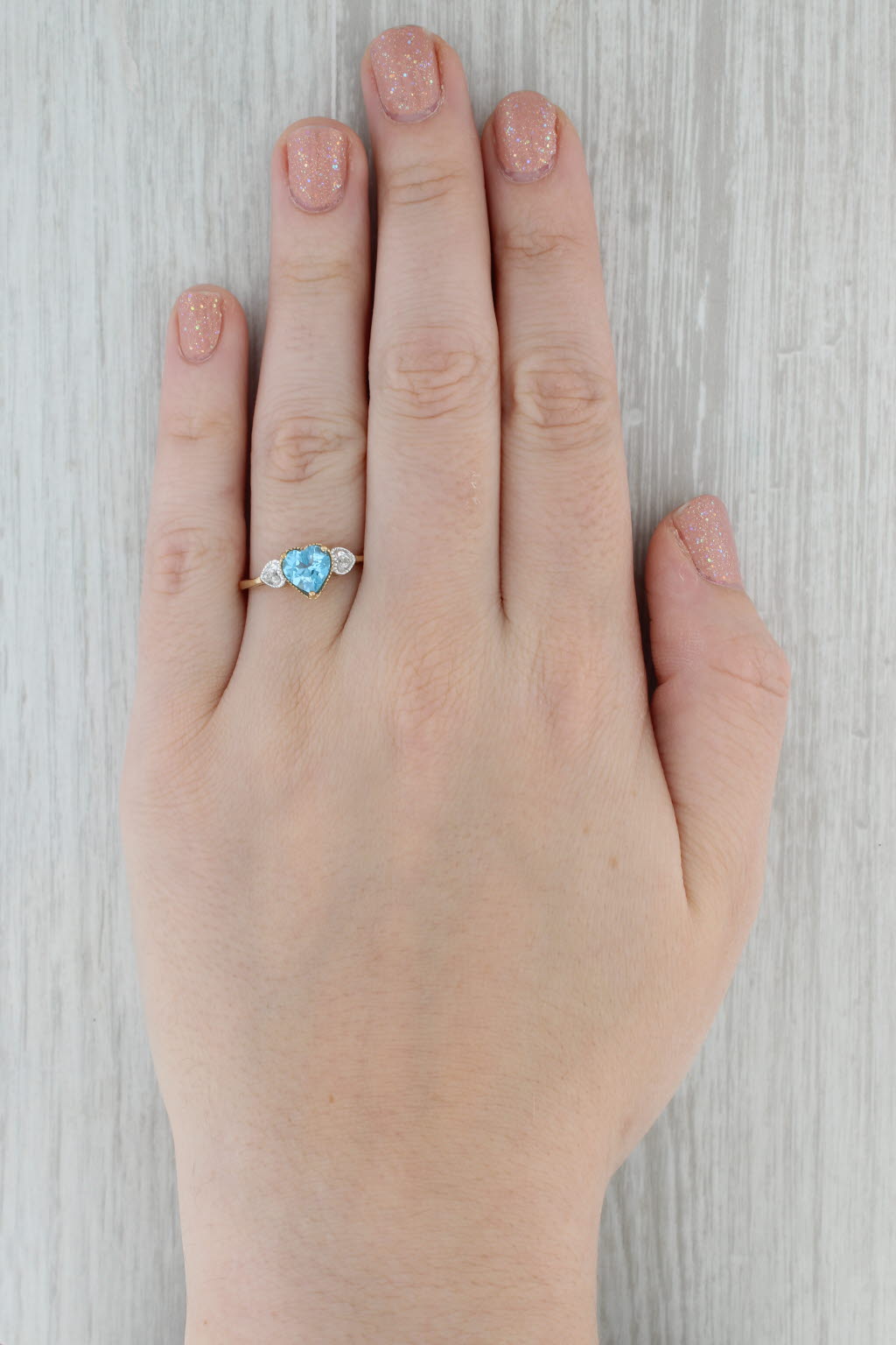 Gray 1.45ct Blue Topaz Heart Diamond Ring 10k Yellow Gold Size 9.25