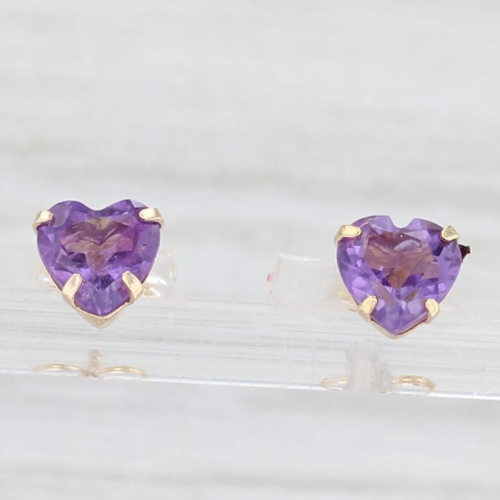 Light Gray 1.12ctw Amethyst Heart Stud Earrings 14k Yellow Gold