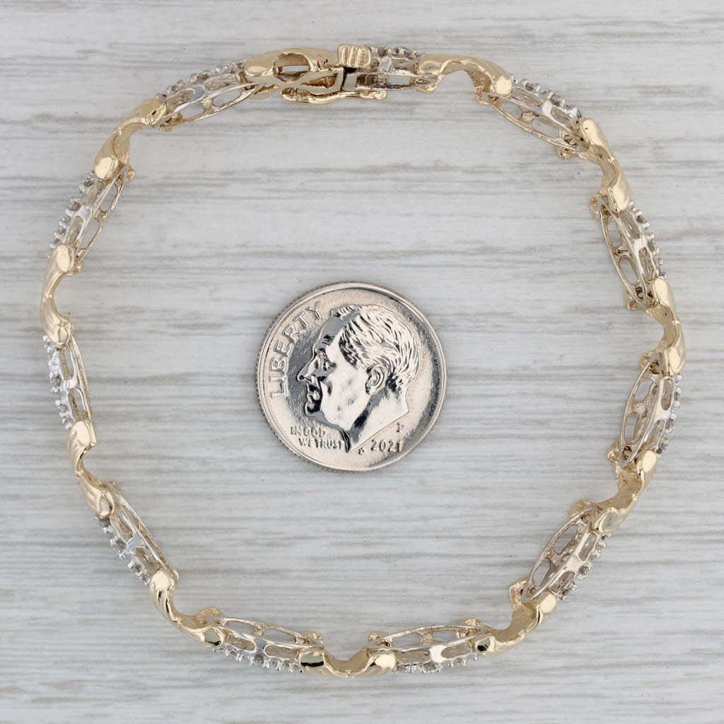 Gray 1.45ctw Diamond Cluster X Link Bracelet 14k Yellow Gold 6.75" 8.3mm