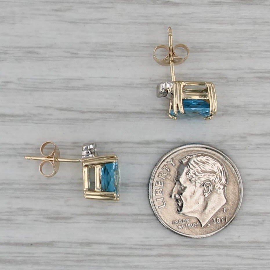 5.03ctw Cushion Blue topaz Diamond Stud Earrings 10k Yellow Gold Studs