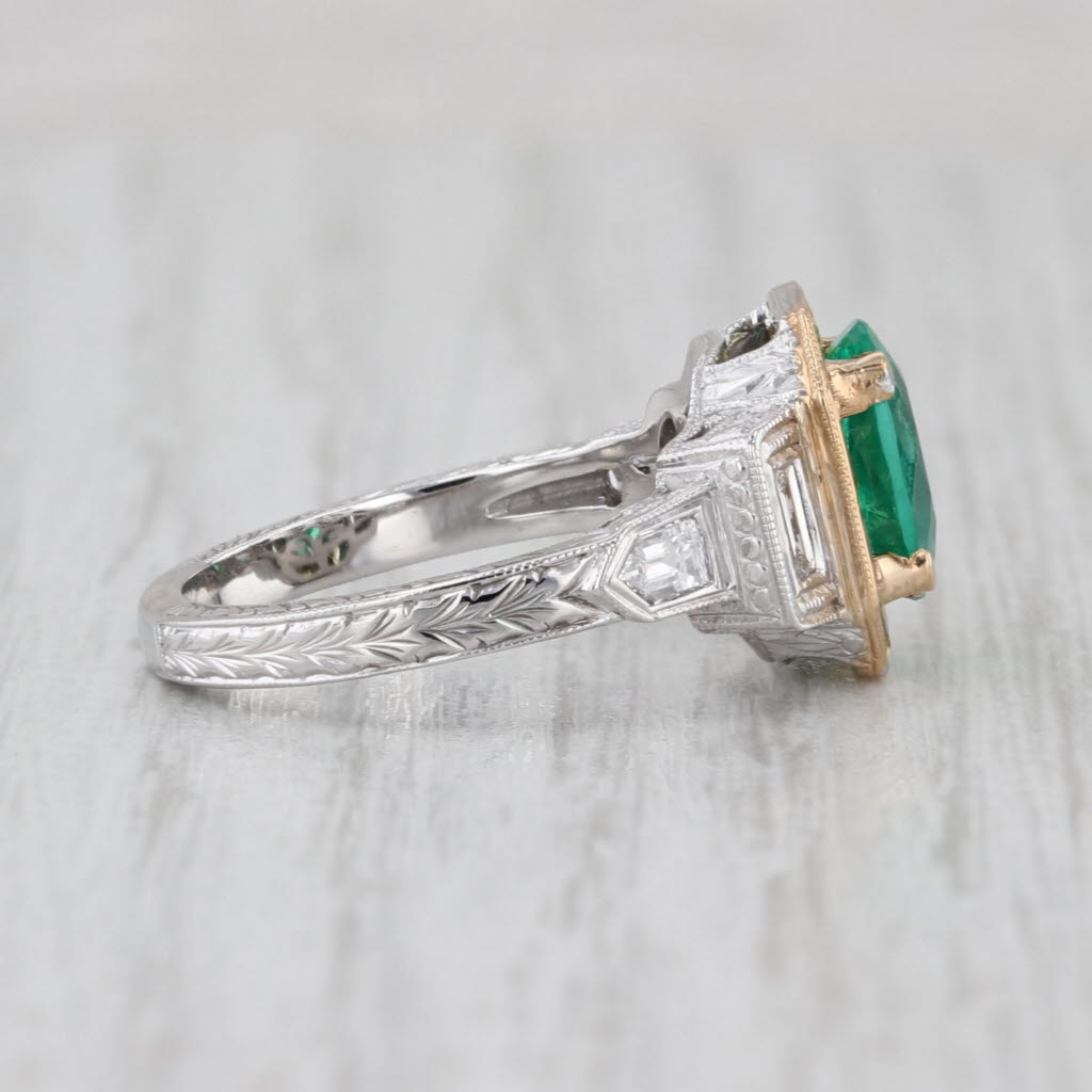 2.58ctw Emerald Yellow SapphireHalo Diamond Ring 14k Yellow White Gold Size 6.5