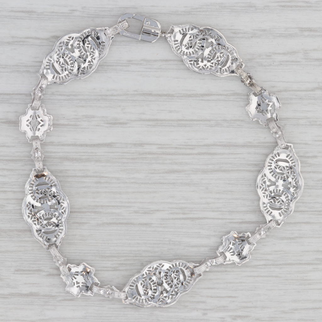 Gray Art Deco Filigree Diamond Accented Bracelet 10k White Gold 7.25"