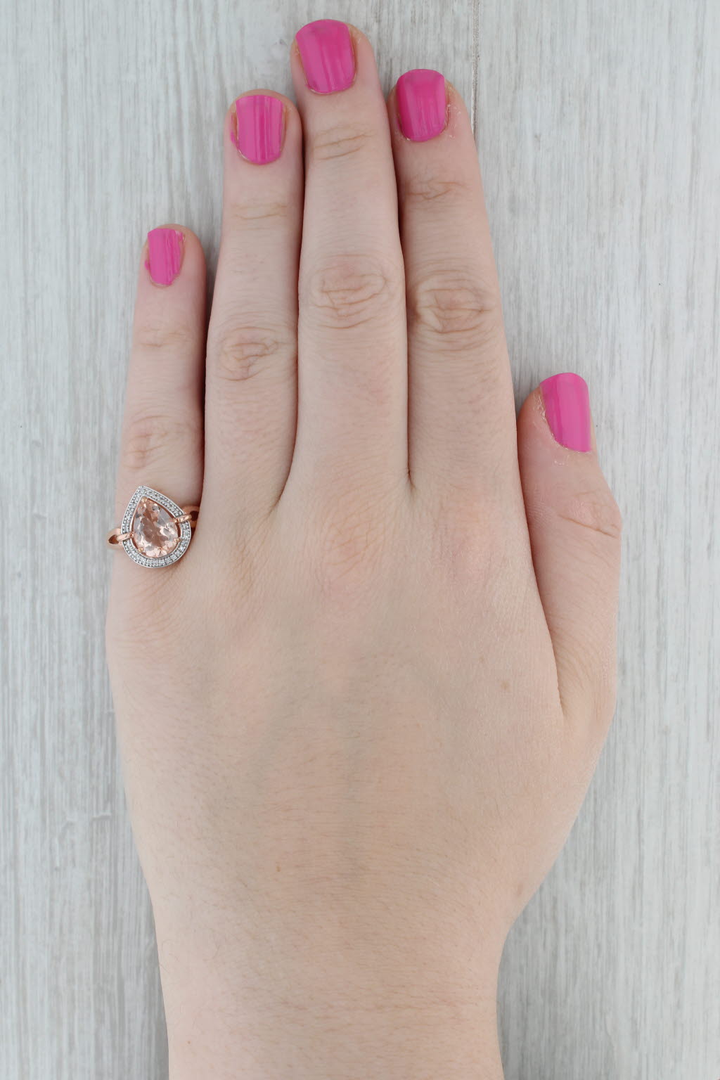 Gray 2.56ctw Pear Morganite Diamond Halo Teardrop Ring 10k Rose Gold Size 7