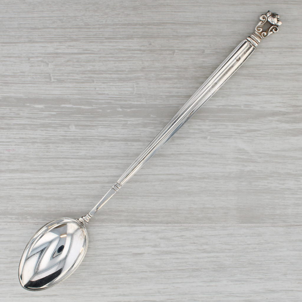Gray Georg Jensen Denmark Acorn Teaspoon Sterling Silver 7 3/8" Vintage Flatware