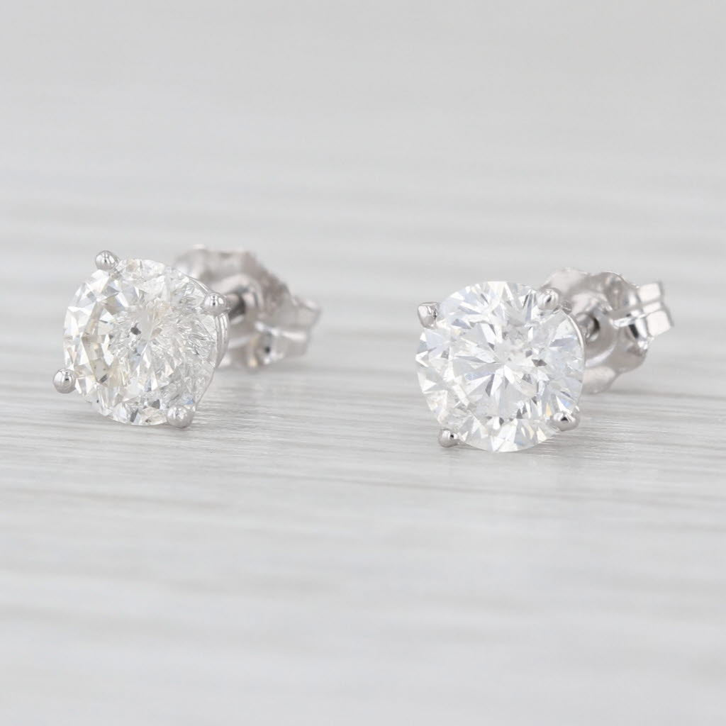 1.19ctw Diamond Stud Earrings 14k White Gold Round Solitaire Studs