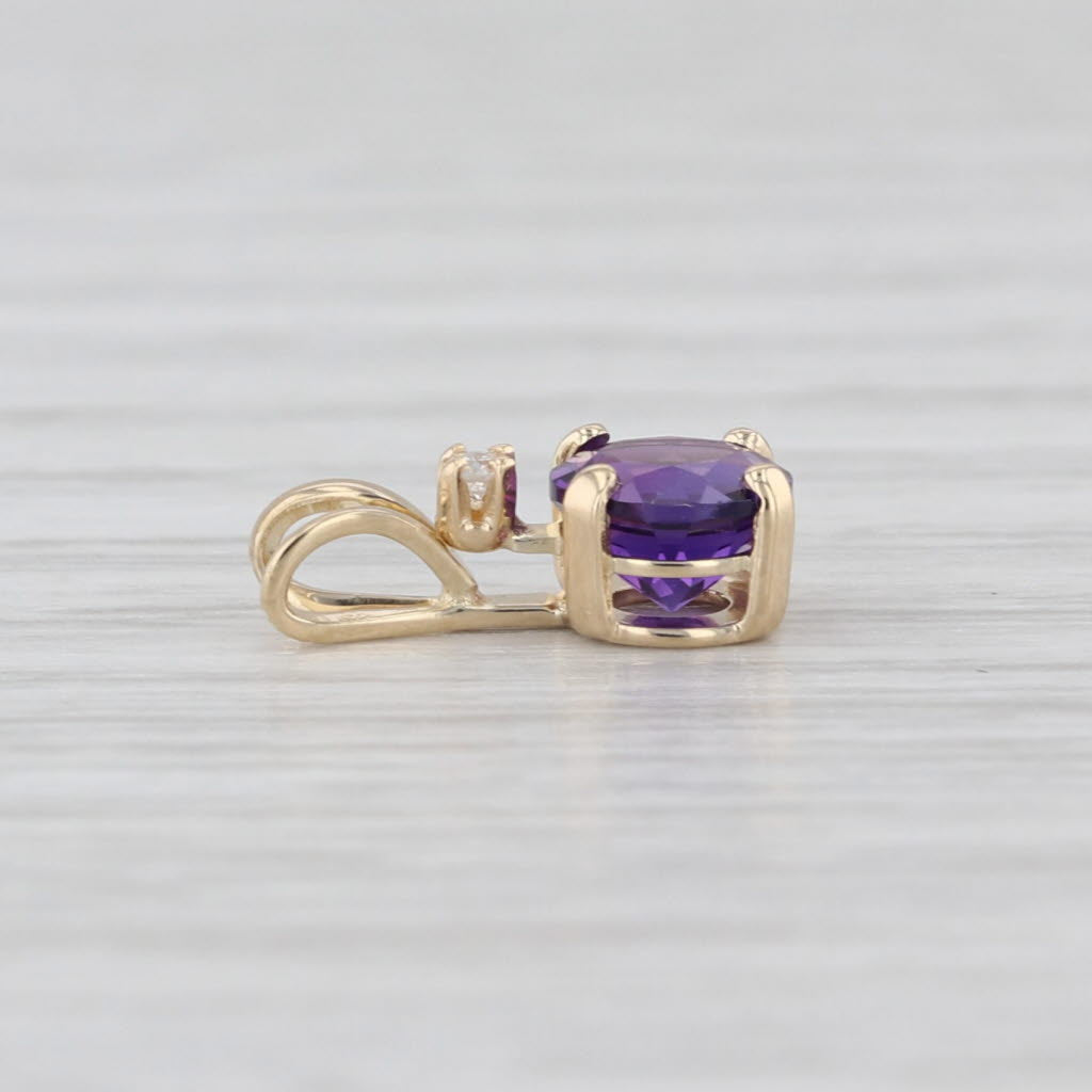 0.48ct Amethyst Diamond Pendant 14k Yellow Gold Small Round Solitaire Drop