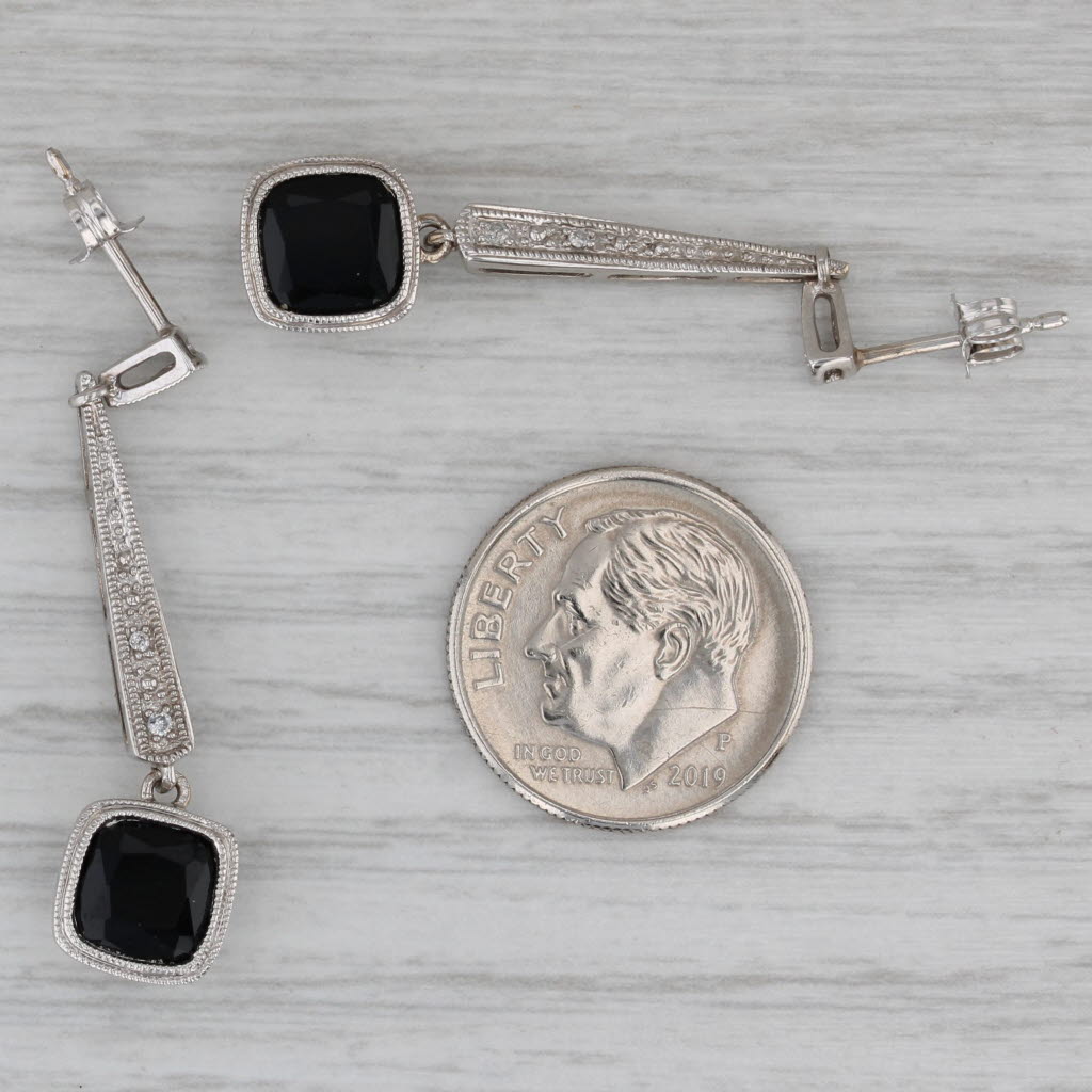 Gray 2.35ctw Onyx Diamond Journey Dangle Earrings 10k White Gold Drops