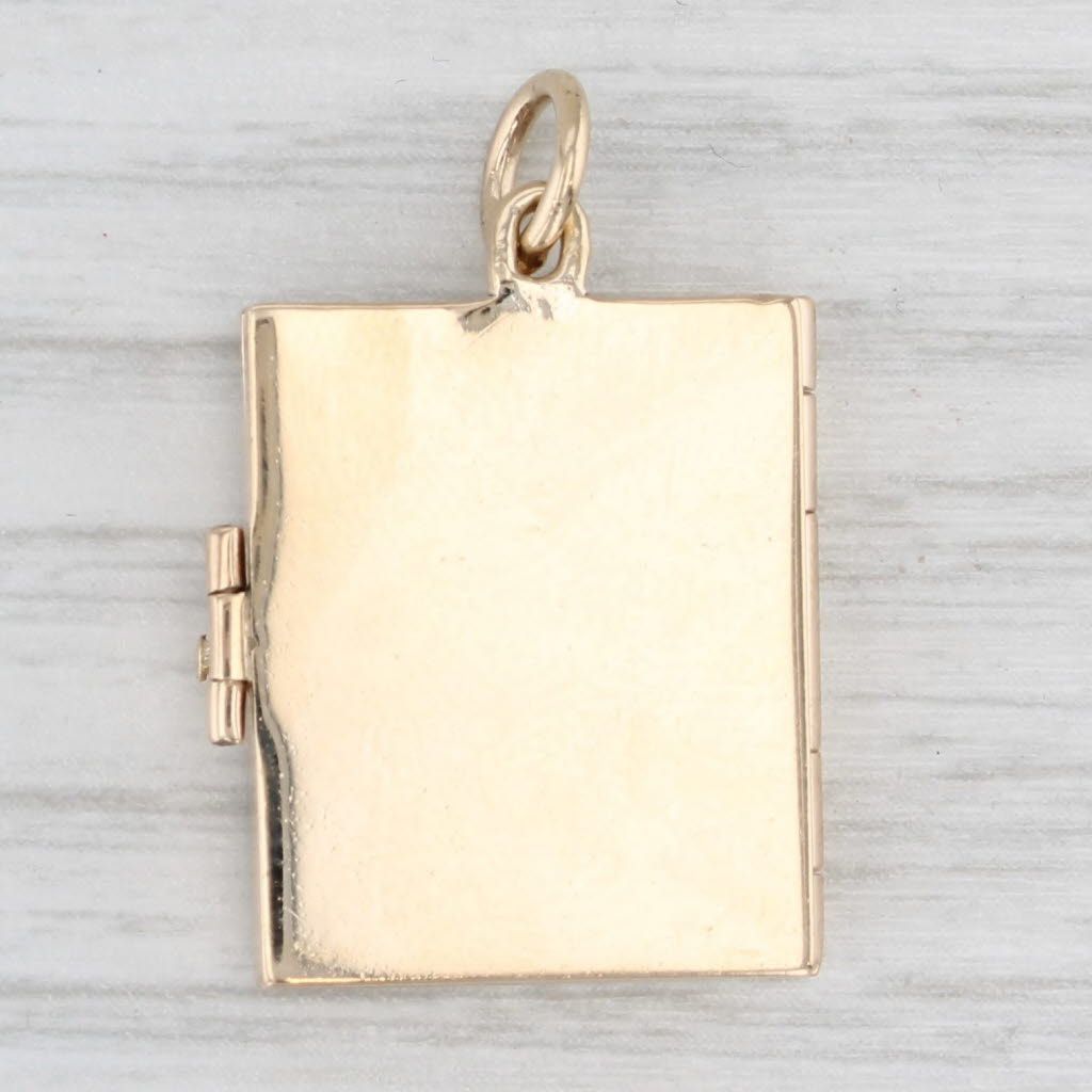 Light Gray Vintage Engravable Book Picture Locket Pendant 14k Yellow Gold