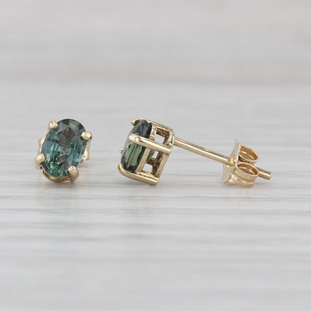 1.30ctw Color Change Sapphire Stud Earrings 10k Yellow Gold Oval Solitaire Studs