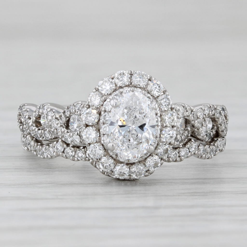 Gray Neil Lane 0.75ctw Oval Diamond Halo Engagement Ring Wedding Band Set 14k Gold