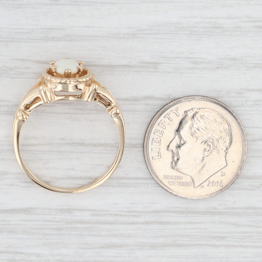 Light Gray Oval Cabochon Opal Solitaire Ring 14k Yellow Gold Size 6.25