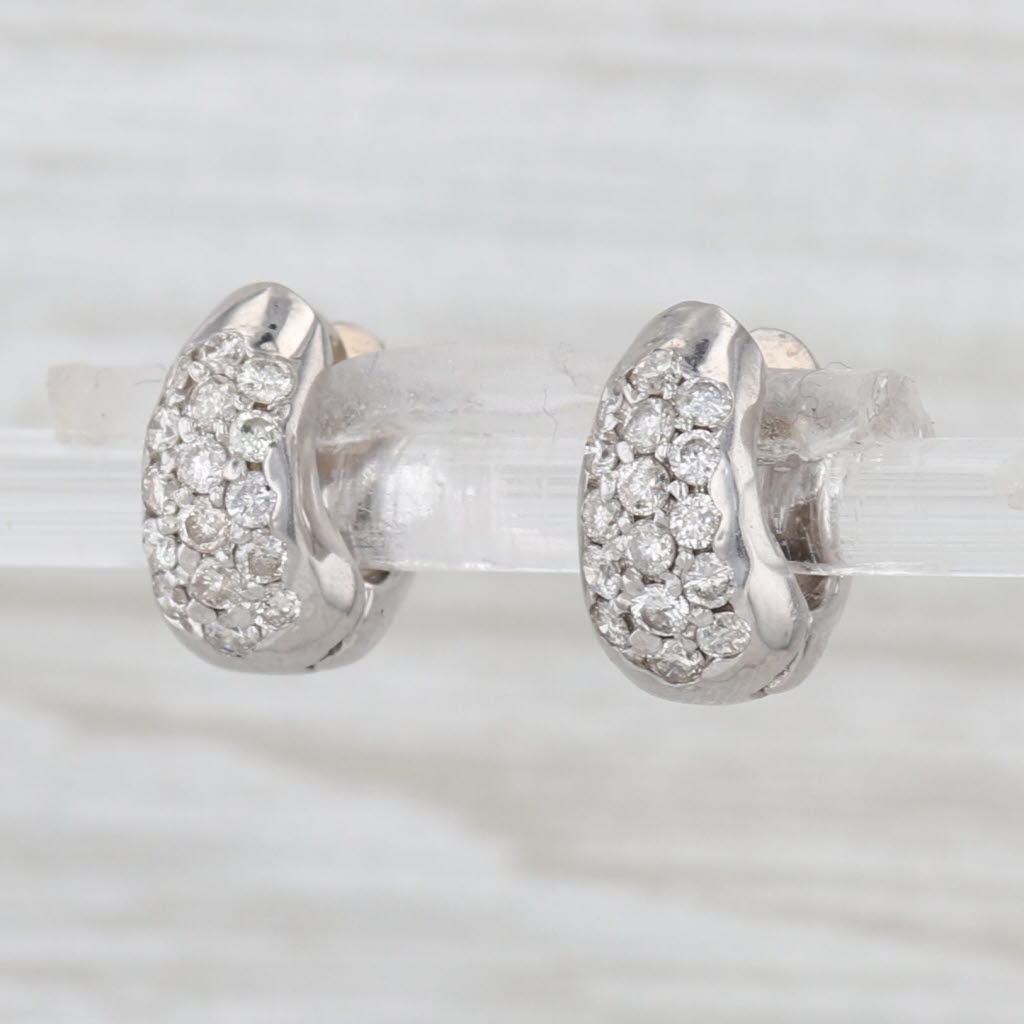 0.54ctw Diamond Huggie Hoop Earrings 14k White Gold Hinged Small Round Hoops