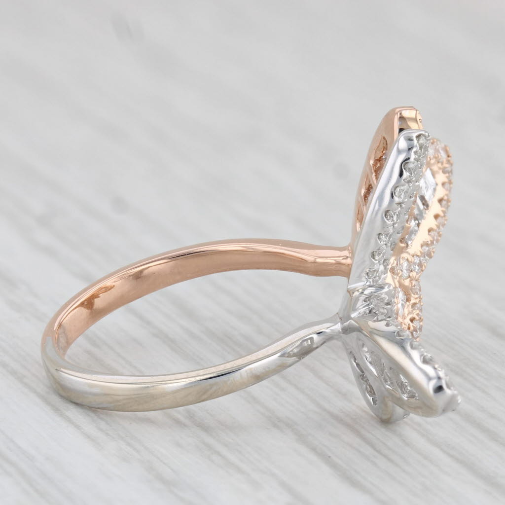 Light Gray 2.18ctw Diamond Butterfly Ring 18k White Rise Gold Size 6.5 Adjustable