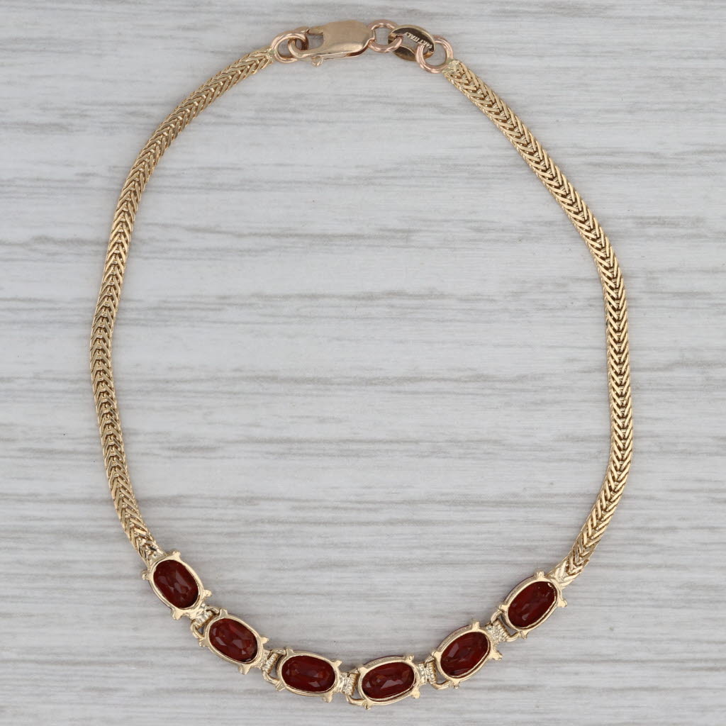 6.75" 3ctw Garnet Bracelet 14k Yellow Gold Herringbone Chain