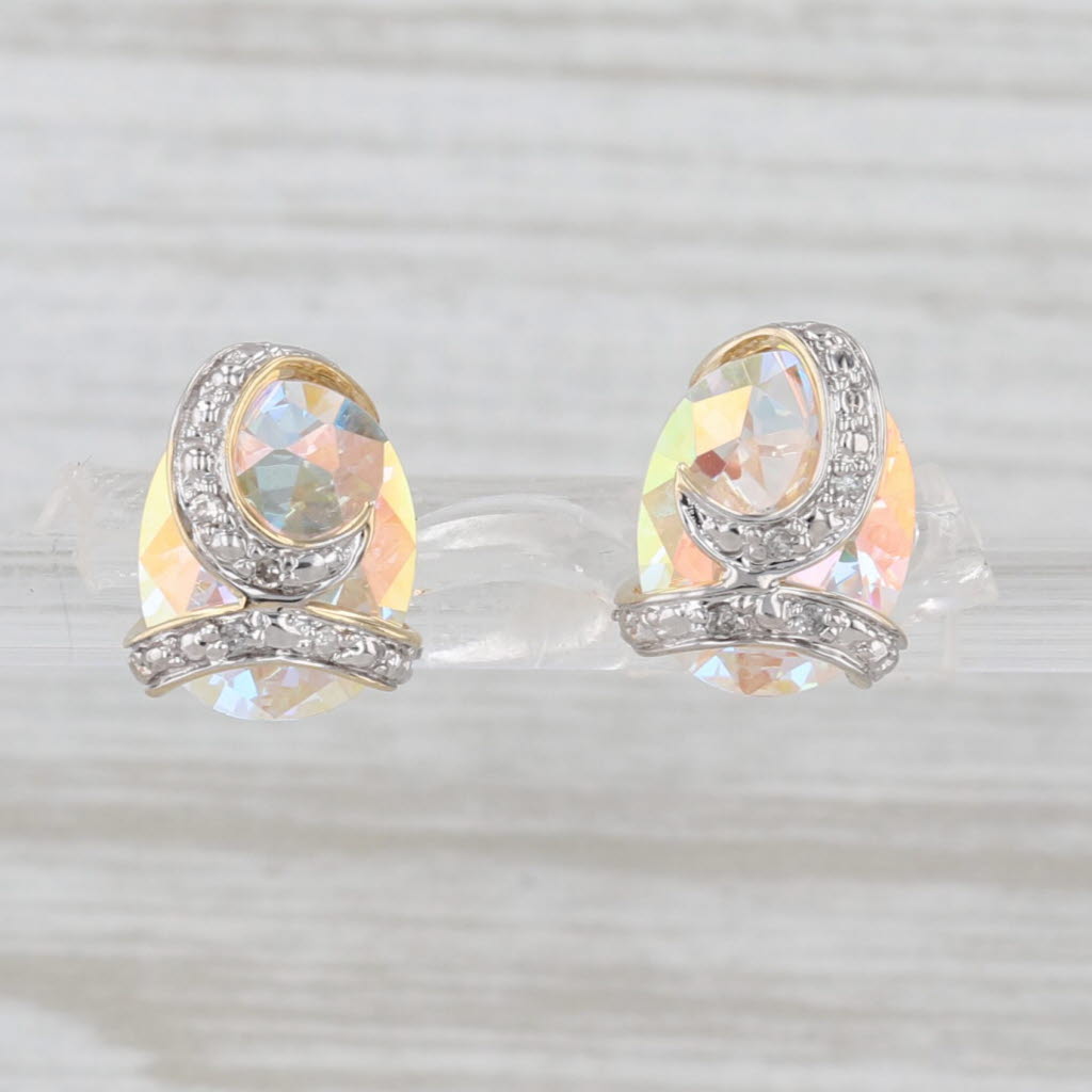 8.52ctw Oval Mystic Cubic Zirconia Stud Earrings 10k Yellow Gold