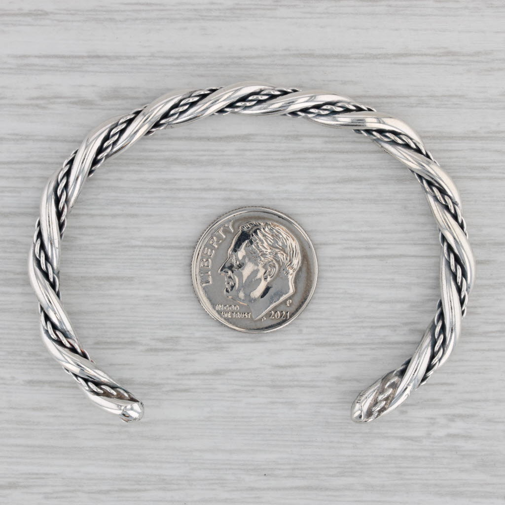 Gray Woven Cuff Bracelet Sterling Silver 6.25" 5.1mm