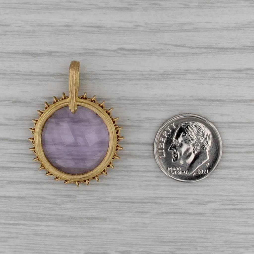 Amethyst Medallion Enhancer Pendant 18k Yellow Gold Clip Bail
