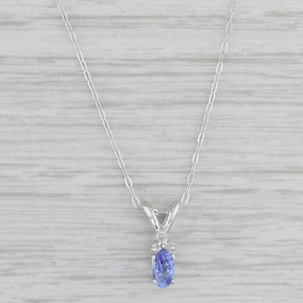 Gray 0.28ctw Oval Tanzanite Diamond Pendant Necklace 10k White Gold 18"