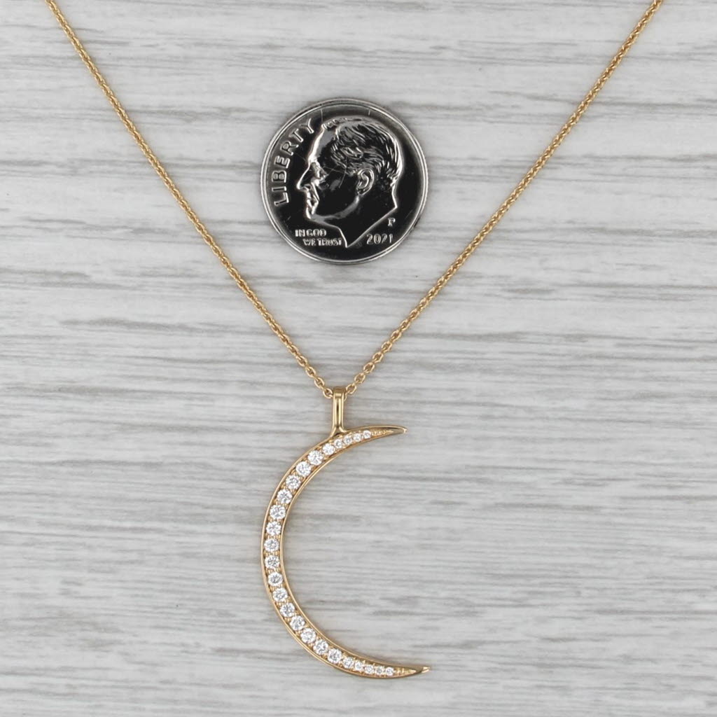 Noemie 0.30ctw Diamond Crescent Moon Pendant Necklace 18k Gold Adjustable to 18"