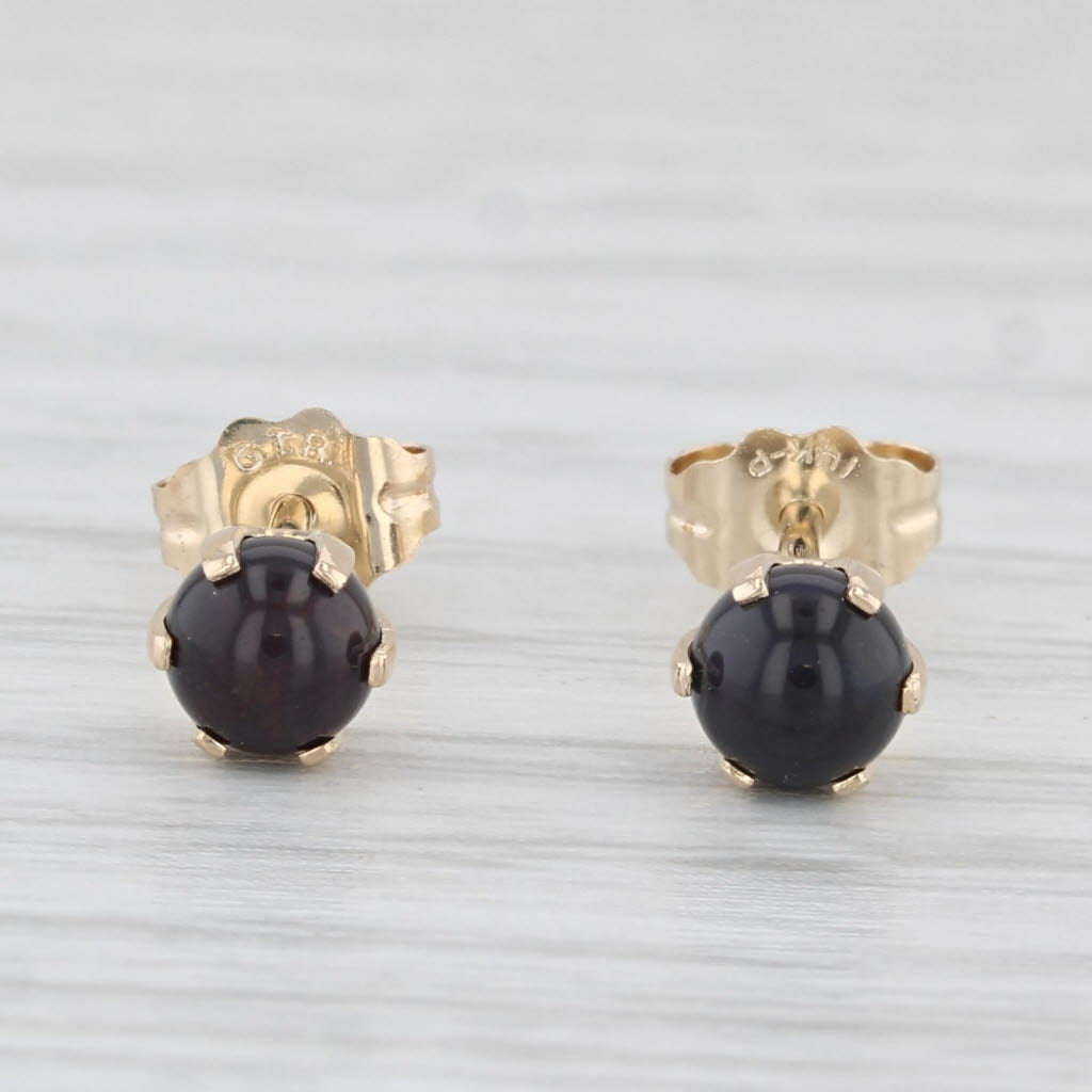 Light Gray Black Agate Bead Stud Earrings 14k Yellow Gold Round Solitaire Studs