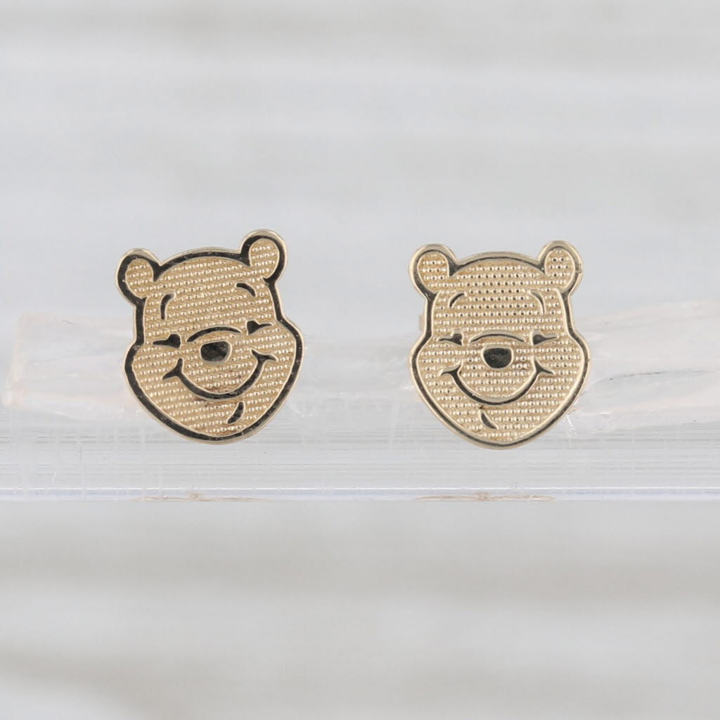 Pooh Bear Stud Earrings 10k Yellow Gold Disney Winnie the Pooh Cartoon Studs