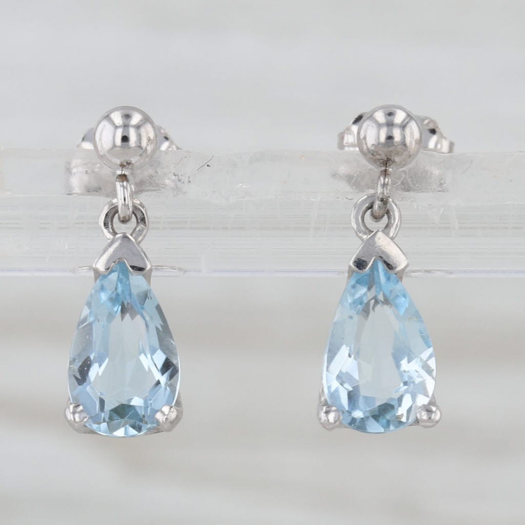 1.50ctw Pear Aquamarine Teardrop Dangle Earrings 14k White Gold Drops