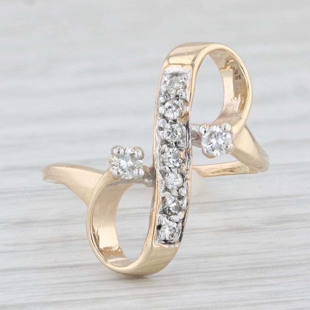 Light Gray Diamond Ribbon Ring 10k Yellow Gold Size 6.5 Bypass