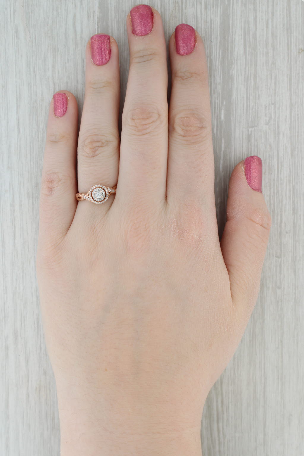 Gray 0.17ctw Diamond Halo Engagement Ring 10k Rose Gold Size 8.5