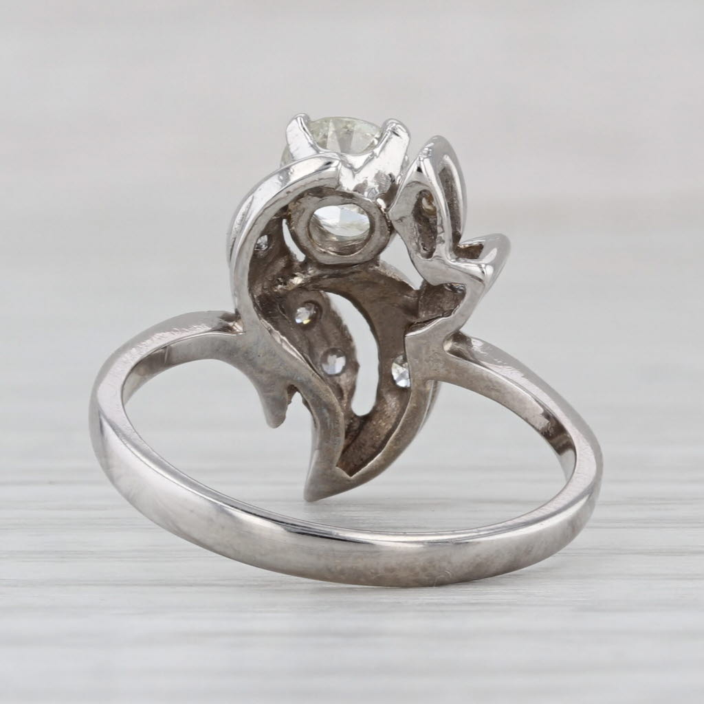 Vintage 0.76tcw Diamond Flower Ring 14k White Gold Size 7.75 Engagement