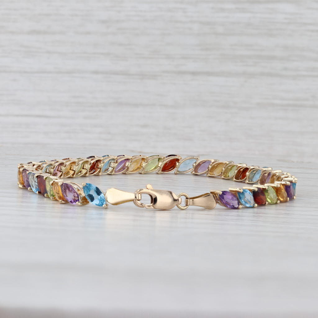 10ctw Gemstone Tennis Bracelet 14k Gold Amethyst Topaz Garnet Peridot Citrine 7"