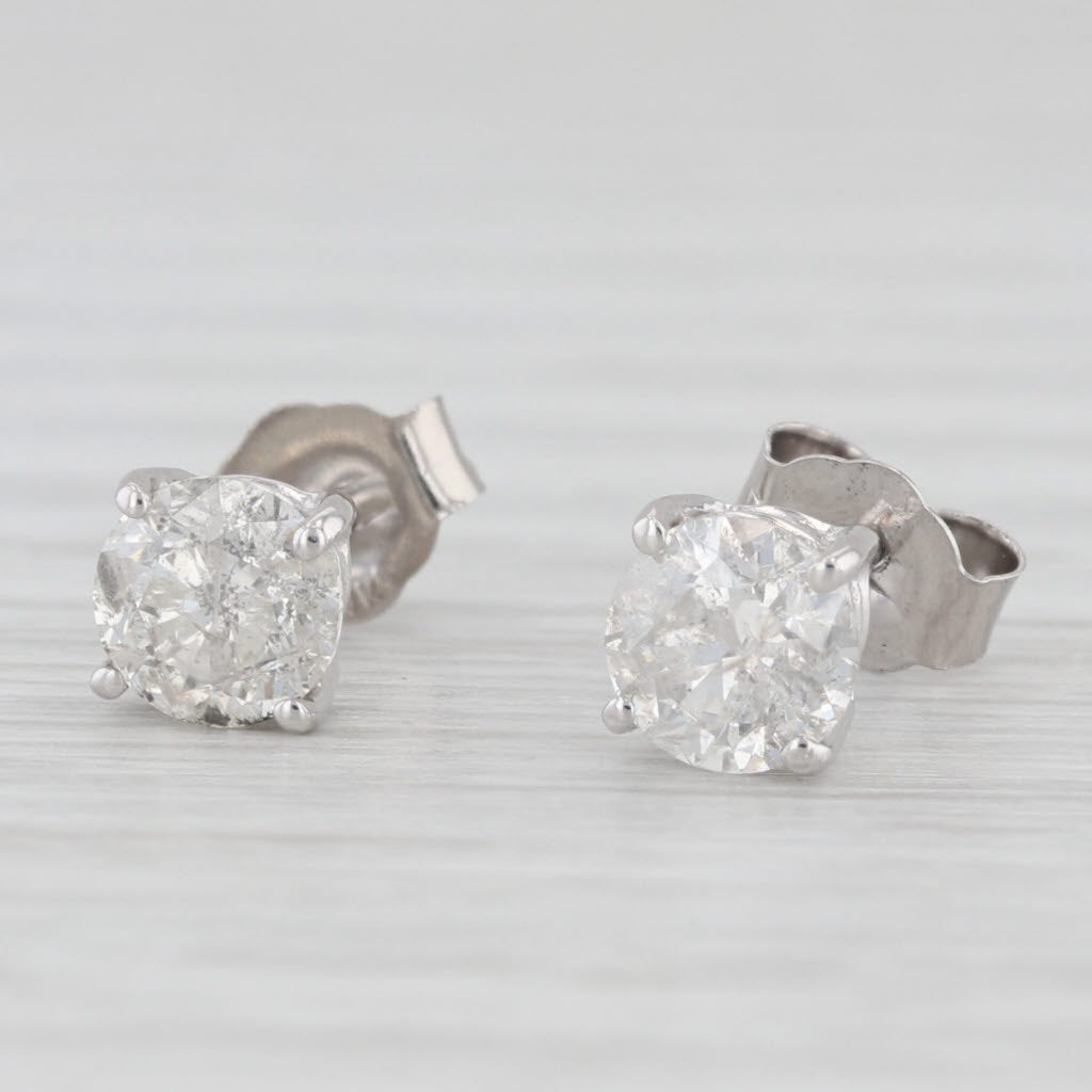 Light Gray 0.94ctw Diamond Stud Earrings 14k White Gold Round Solitaire Studs