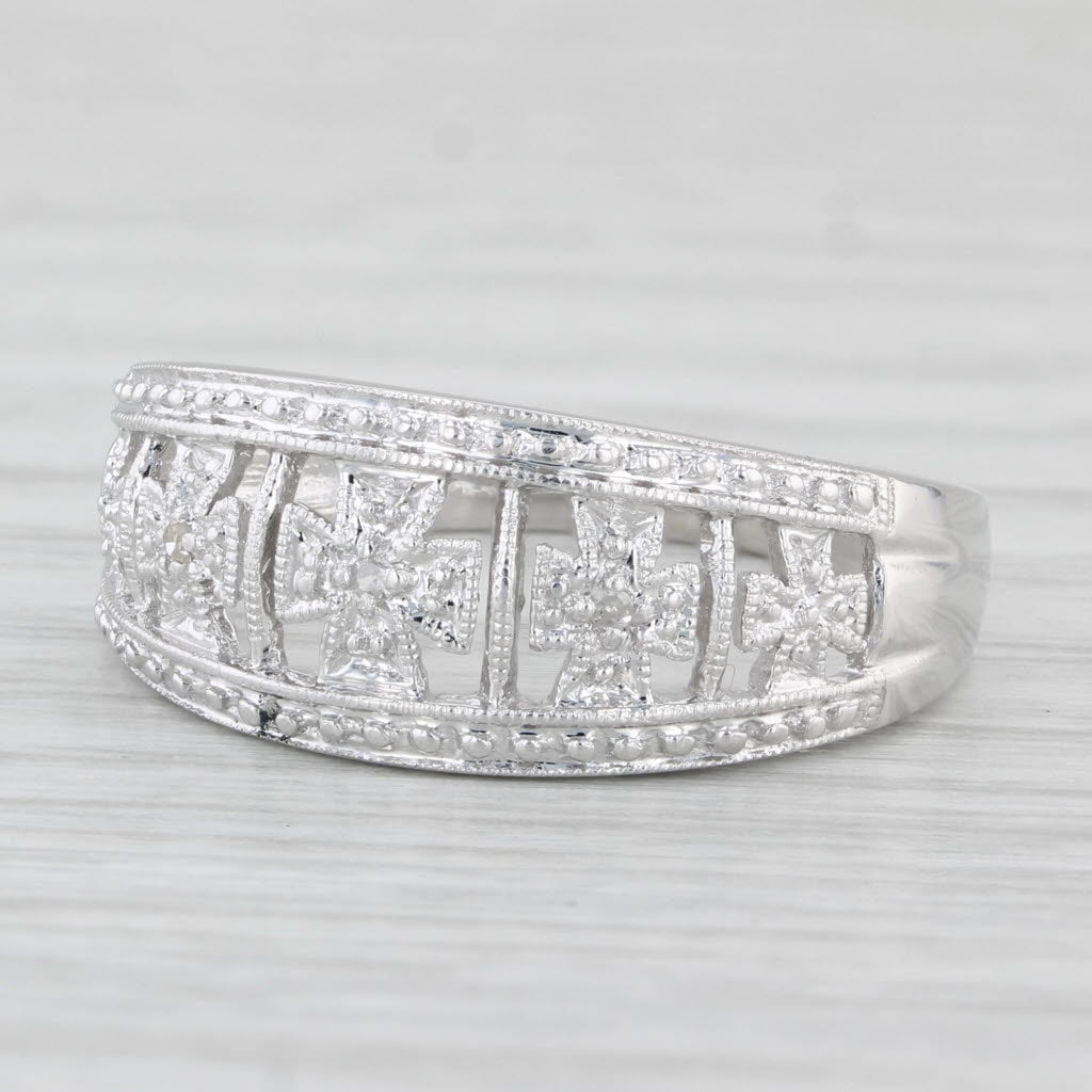 Light Gray Diamond Cross Ring 14k White Gold Size 7.25 Band