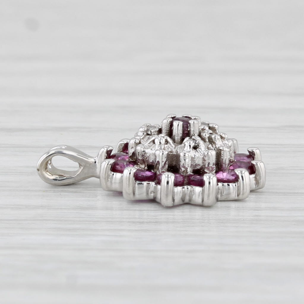 Light Gray 0.40ctw Ruby Diamond Halo Pendant 10k White Gold Small Drop
