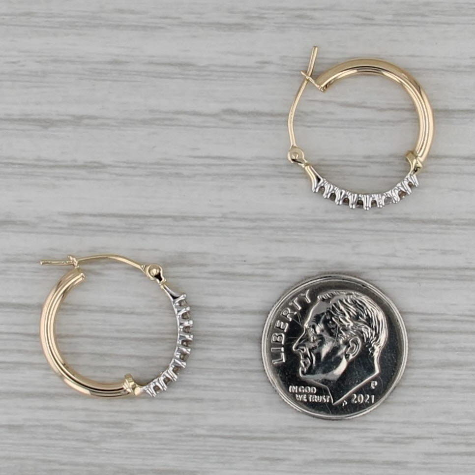 0.15ctw Diamond Hoop Earrings 10k Yellow White Gold Snap Top Round Hoops