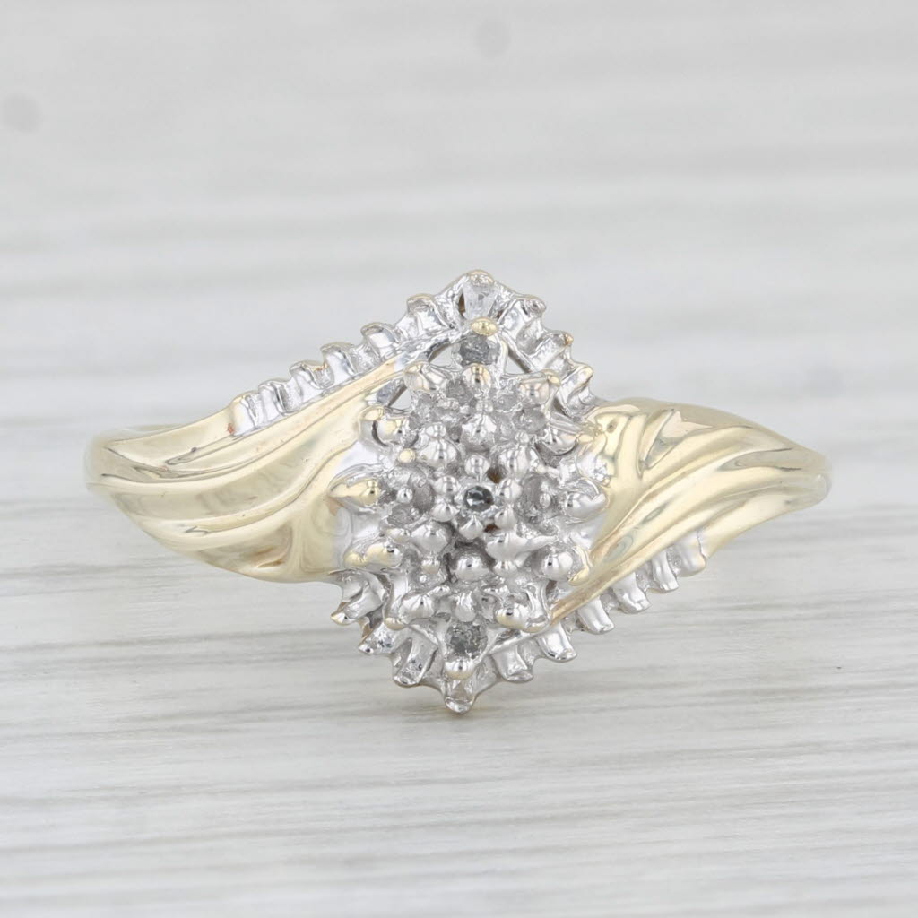Light Gray Diamond Cluster Ring 10k Yellow Gold Size 7.25 Bypass