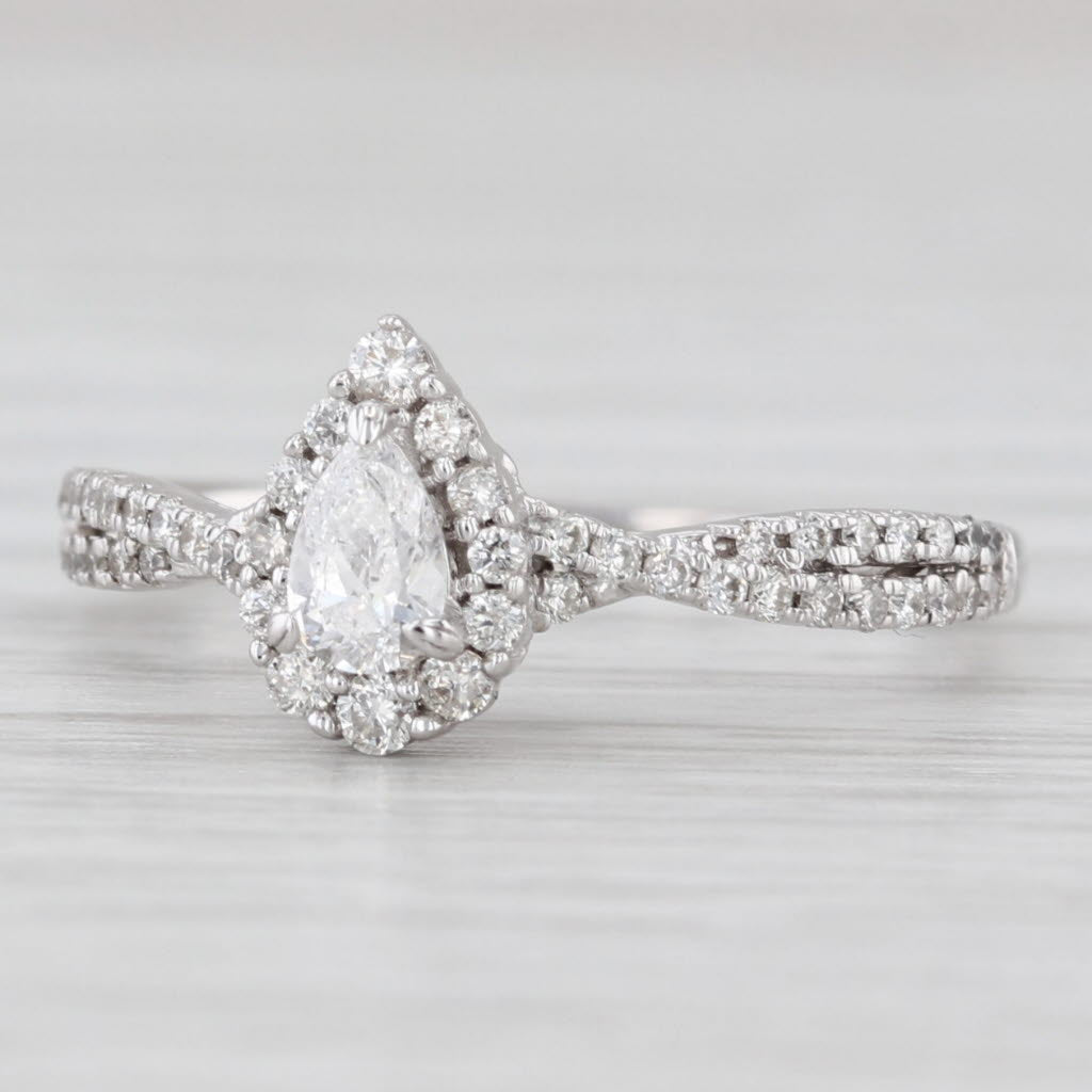 Light Gray 0.48ctw Pear Diamond Halo Engagement Ring 14k White Gold Size 6