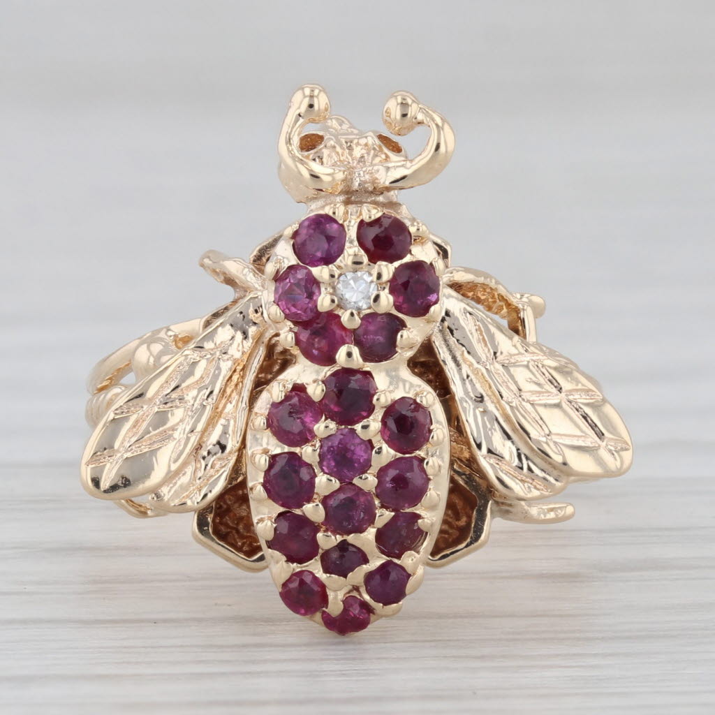 Light Gray 0.62ctw Ruby Bumble Bee Ring 14k Yellow Gold Size 7.25 Cocktail