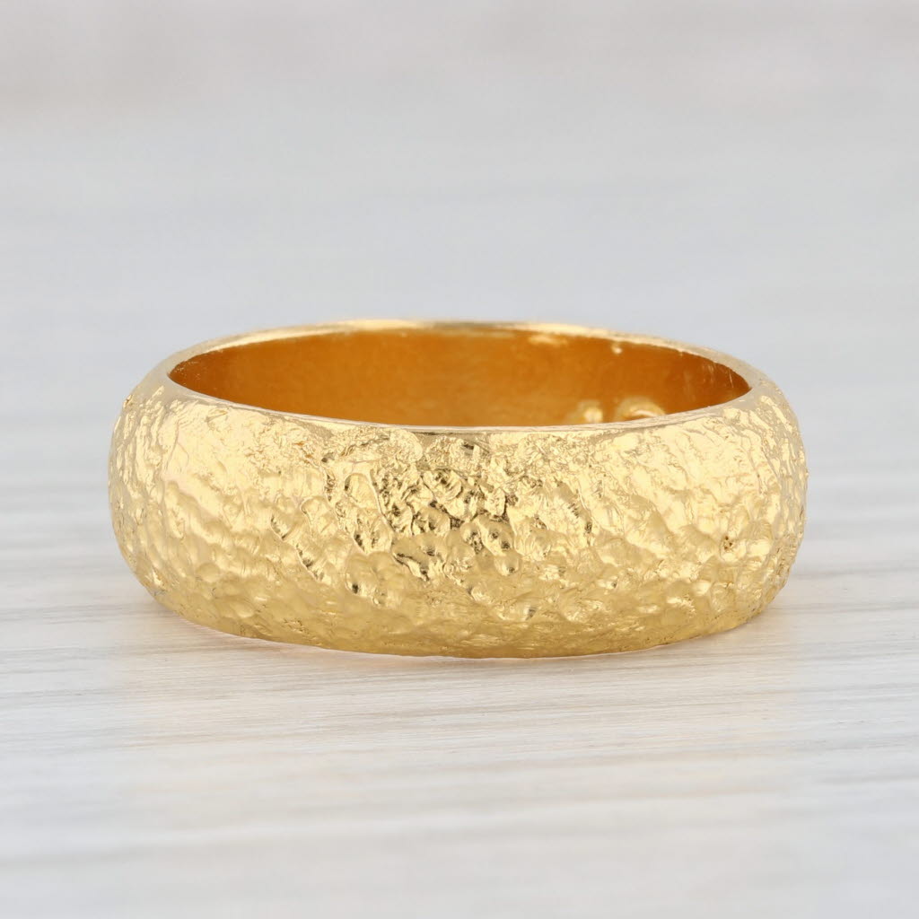 Light Gray Custom Textured Band 9999 Fine Yellow Gold Size 8.5 Stackable Wedding Ring