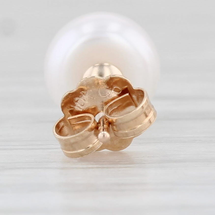 Light Gray Cultured Pearl Stud Earrings 10k Yellow Gold Round Button Solitaires