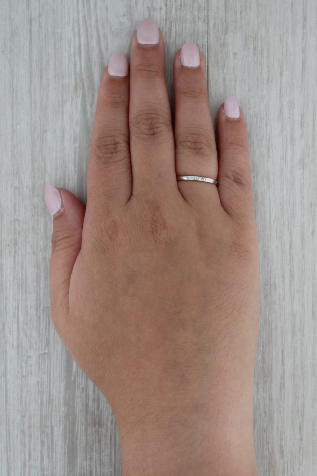 Vintage Diamond Wedding Band 18k White Gold Size 7.75-8 Ring Stackable