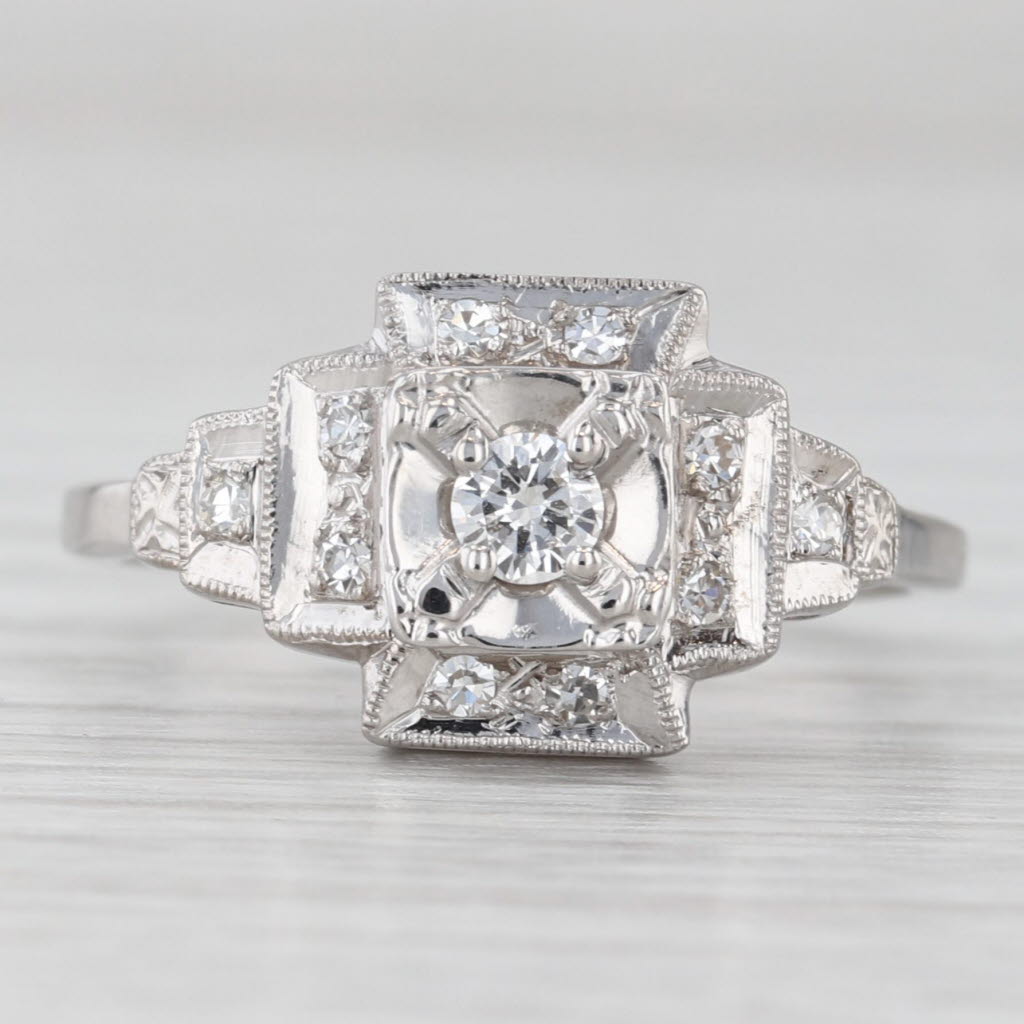 Light Gray Vintage Tiered 0.25ctw Diamond Engagement Ring 14k White Gold Size 8