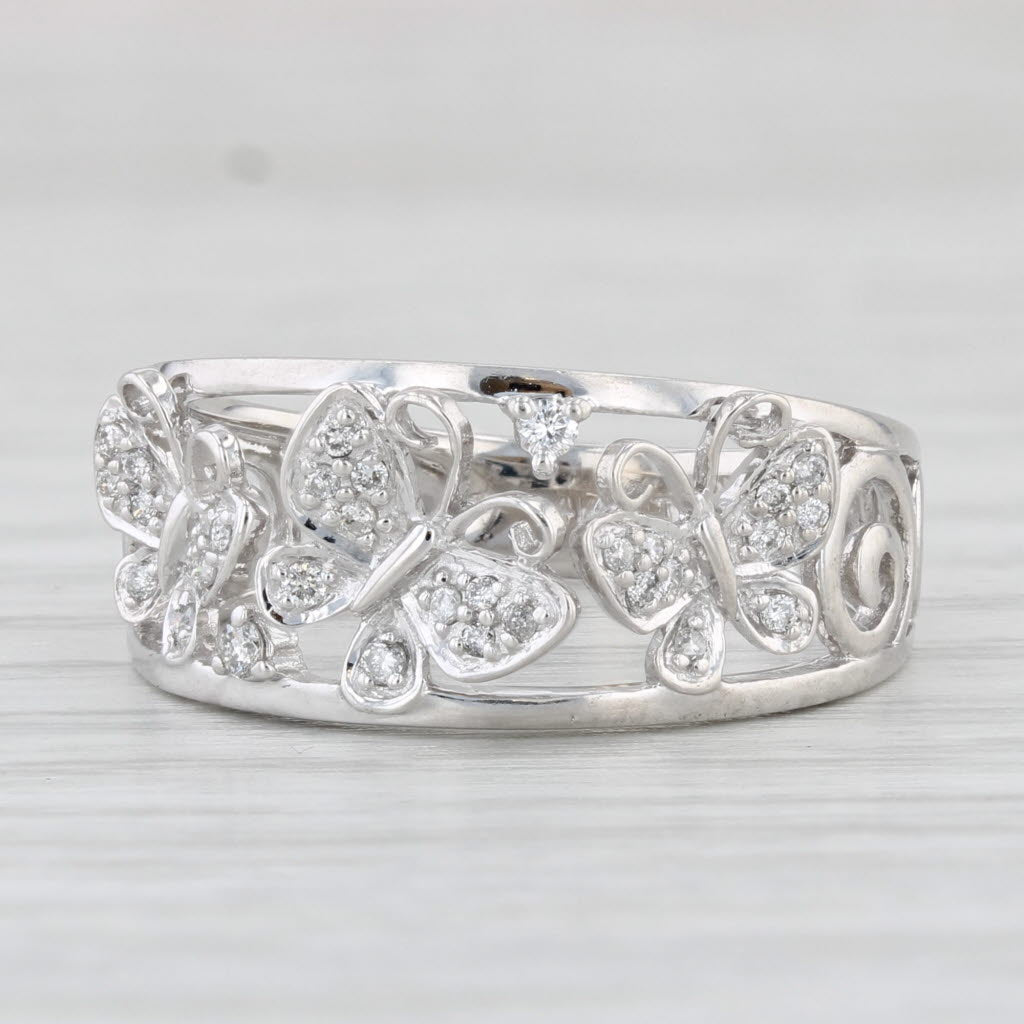 Light Gray Diamond Butterfly Ring 14k White Gold Size 7 Band
