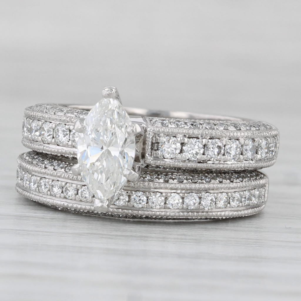 Shane Co Marquise Diamond Engagement Ring Wedding Band Bridal Set Pl