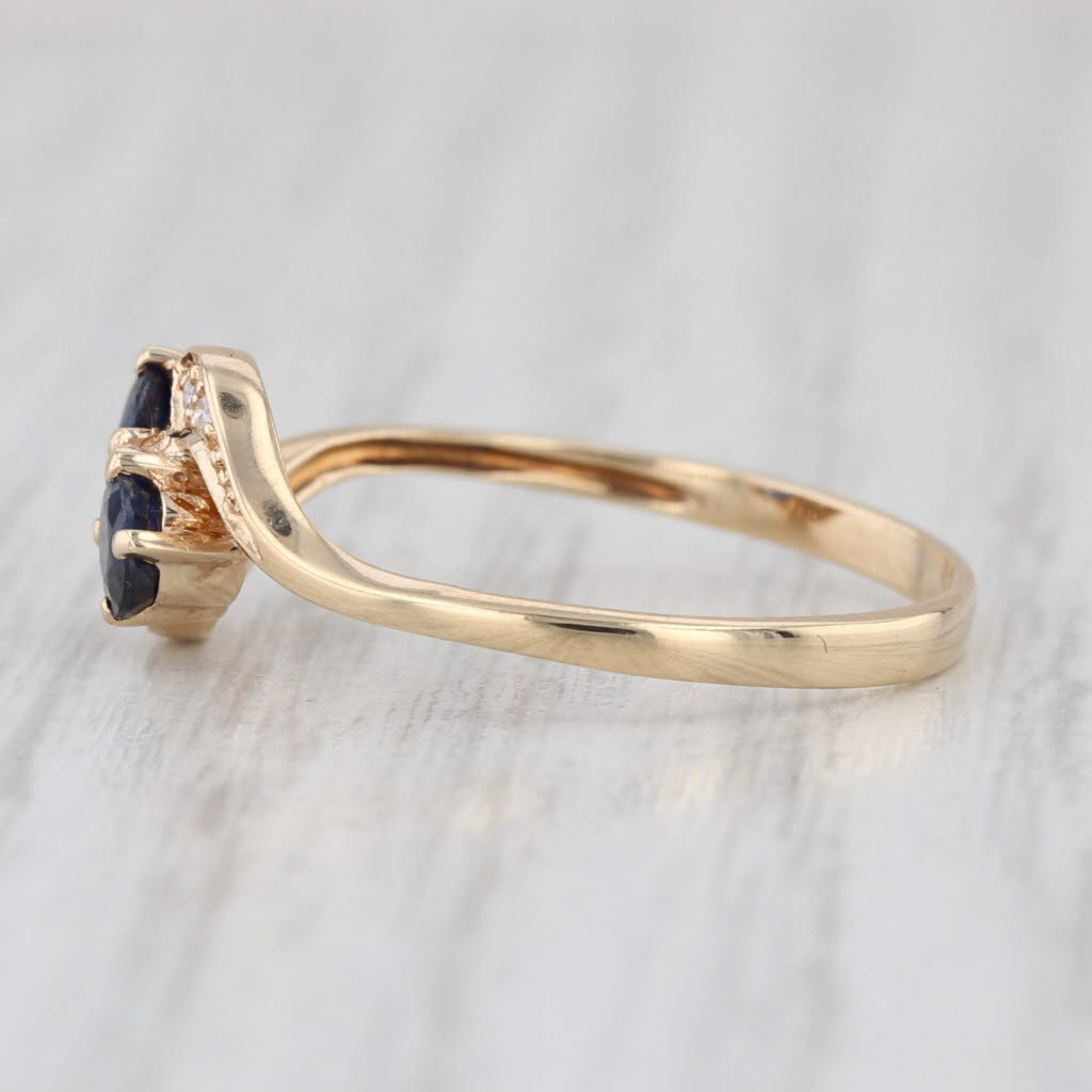 0.44ctw Blue Sapphire Bypass Ring 14k Yellow Gold Size 7 Diamond Accents